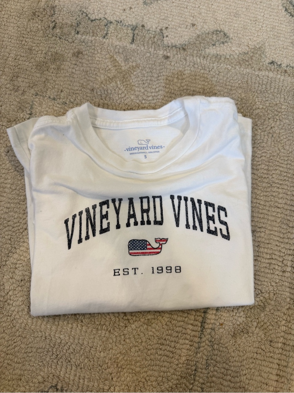Vineyard Vines White Short Sleeve Tee with Flag Whale Logo